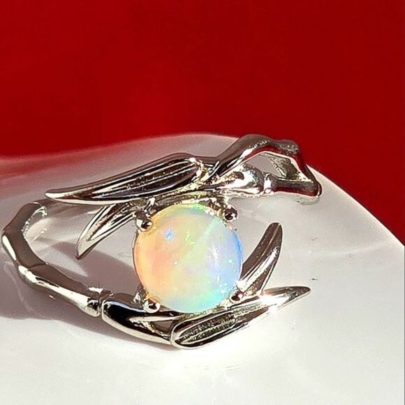 925 Sterling Silver Ring with Natural Multicolor Opal Gemstone - Picture 4 of 13
